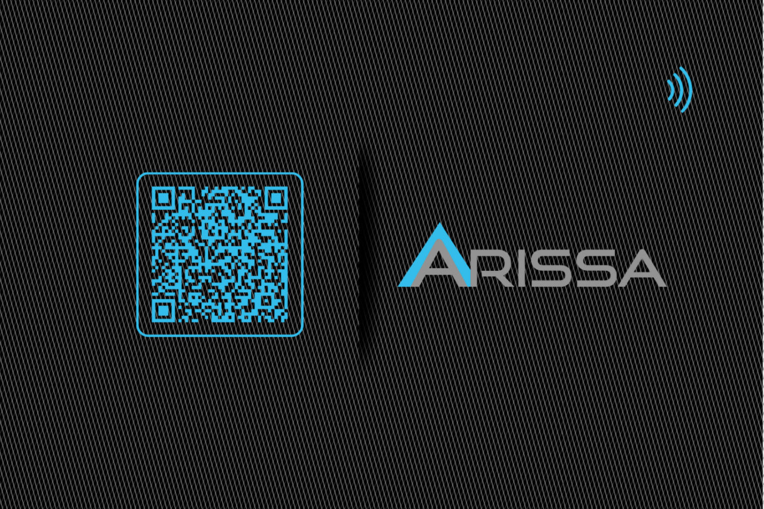 TapAI matte black card, front, with QR code and Arissa logo